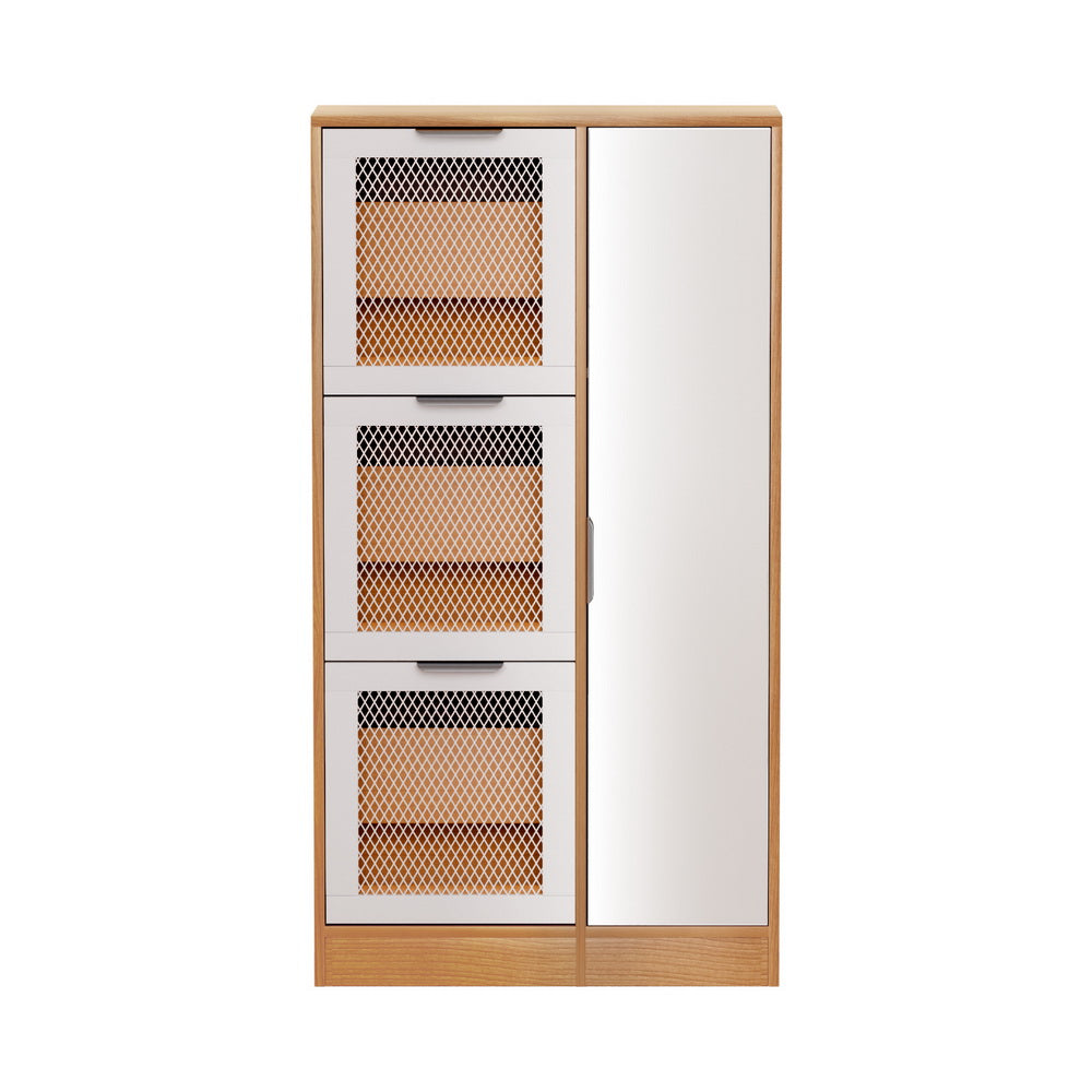 Shoe Rack Cabinet Mirror White Mesh