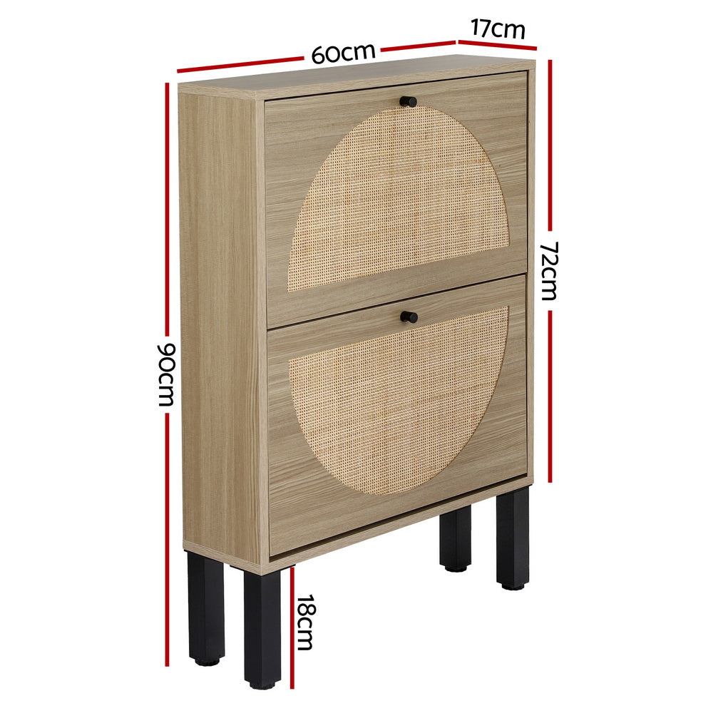 Shoe Cabinet 2 Drawers Rattan 6 Pairs