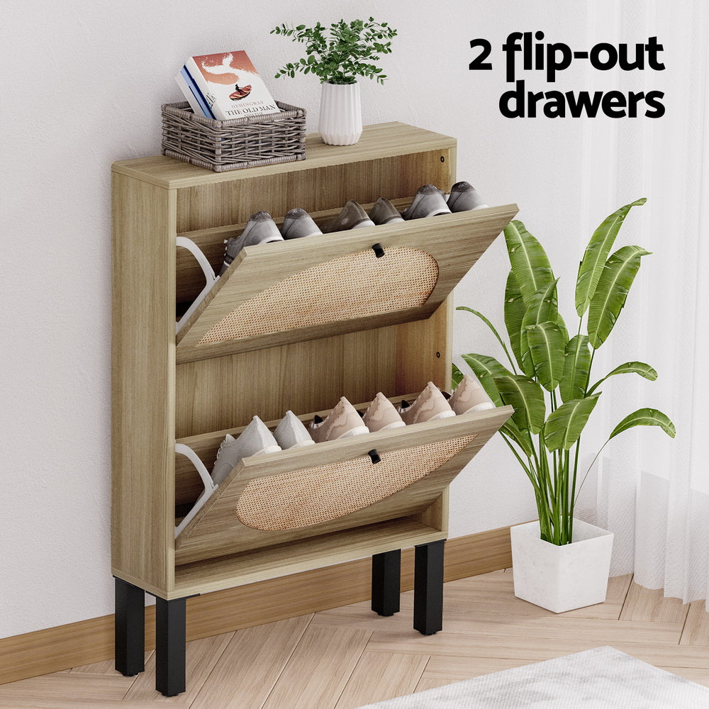 Shoe Cabinet 2 Drawers Rattan 6 Pairs