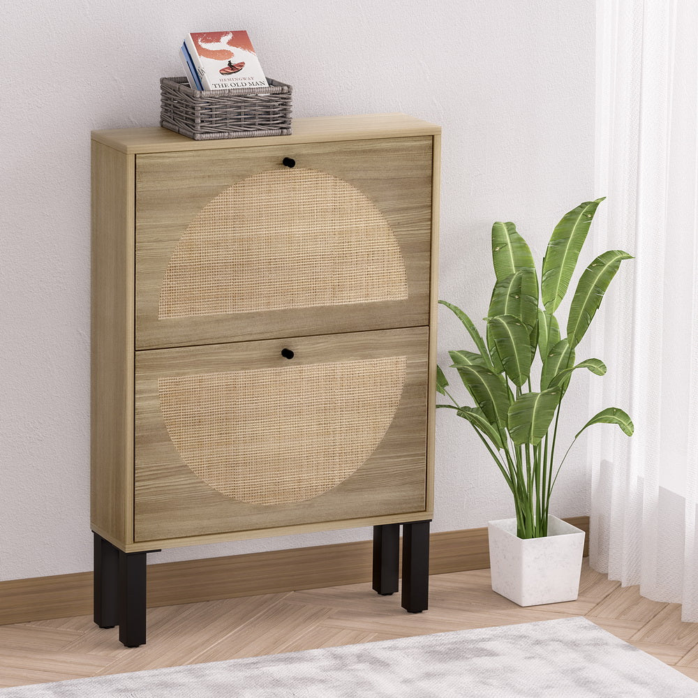 Shoe Cabinet 2 Drawers Rattan 6 Pairs