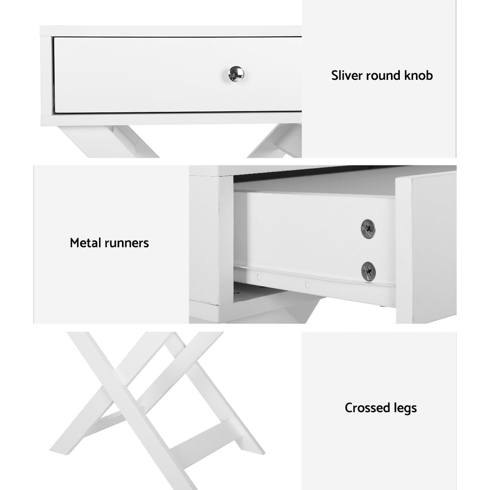 Bedside Table Drawers Side Table Storage Cabinet Nightstand White QARA