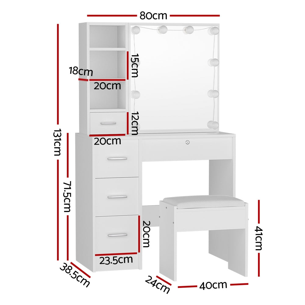 Dressing Table Set Stool 10 Led Bulbs White Dylan