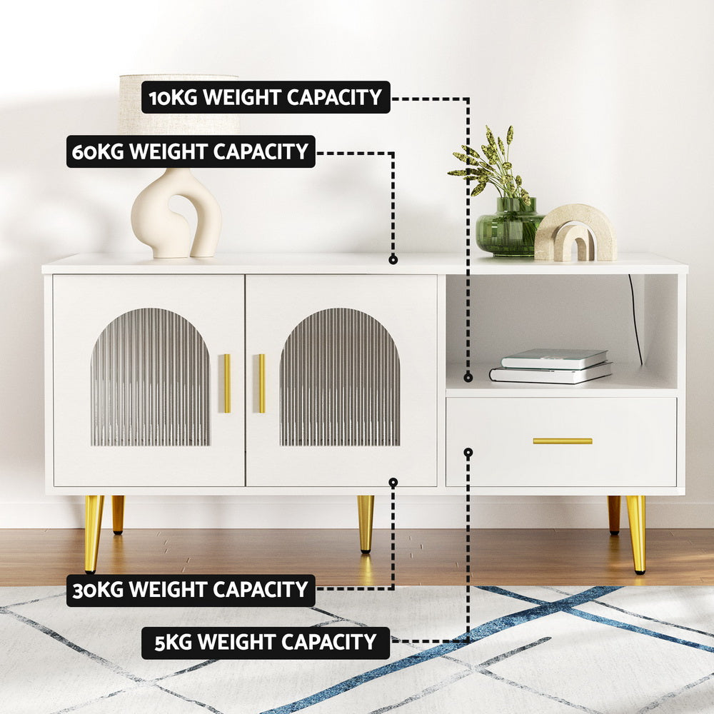 LED Coffee Table Shelf Drawer Storage White