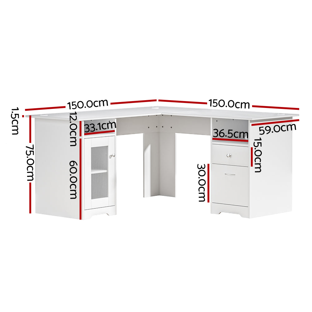 Corner Computer Desk Office Study L-Shape Table with Drawers
