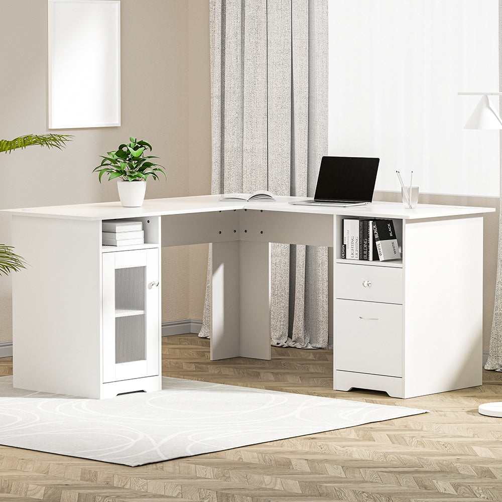 Corner Computer Desk Office Study L-Shape Table with Drawers