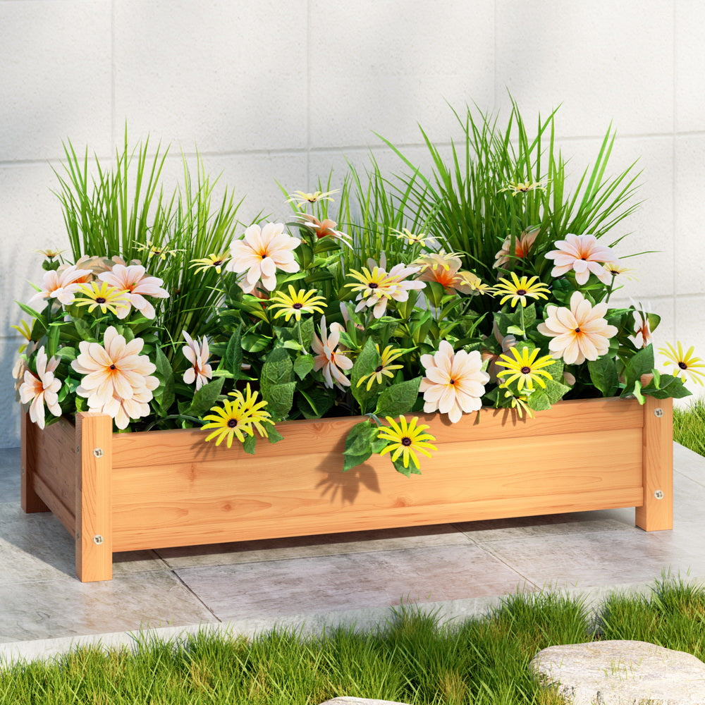 Green Fingers Garden Bed 65x33x16cm Wooden Planter Box Raised Container Growing