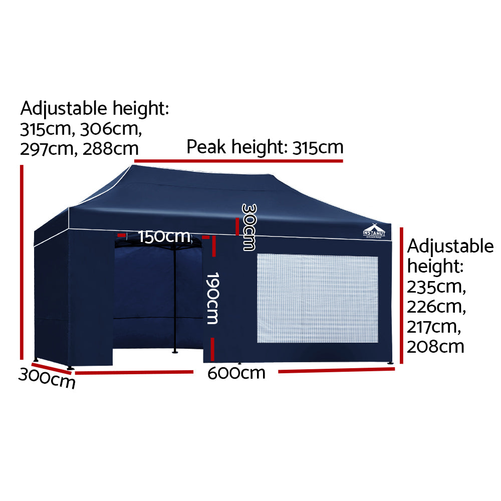 Gazebo Pop Up Marquee 3x6 Folding Tent Gazebos Camping 500D Oxford Navy