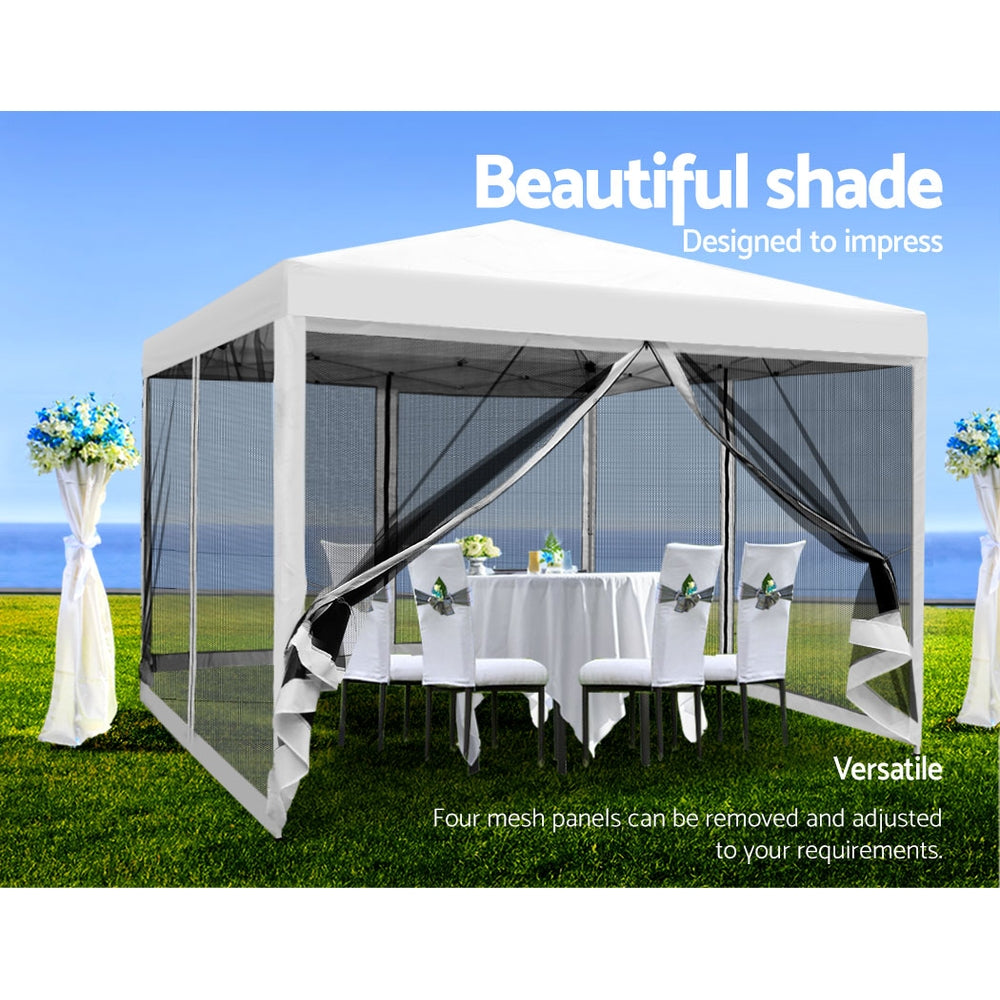Gazebo Pop Up Marquee 3x3m Wedding Party Outdoor Camping Tent Canopy Shade Mesh Wall White