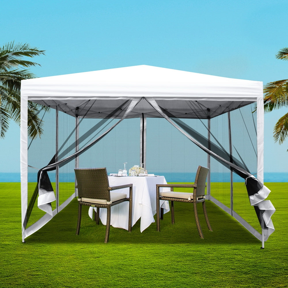 Gazebo Pop Up Marquee 3x3m Wedding Party Outdoor Camping Tent Canopy Shade Mesh Wall White