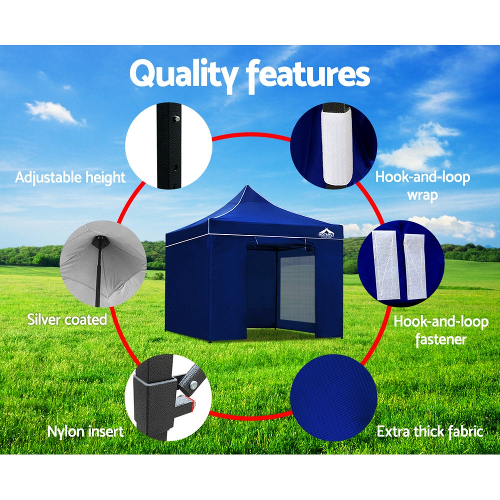 Gazebo Pop Up Marquee 3x3 Folding Tent Outdoor Camping 500D Oxford Blue