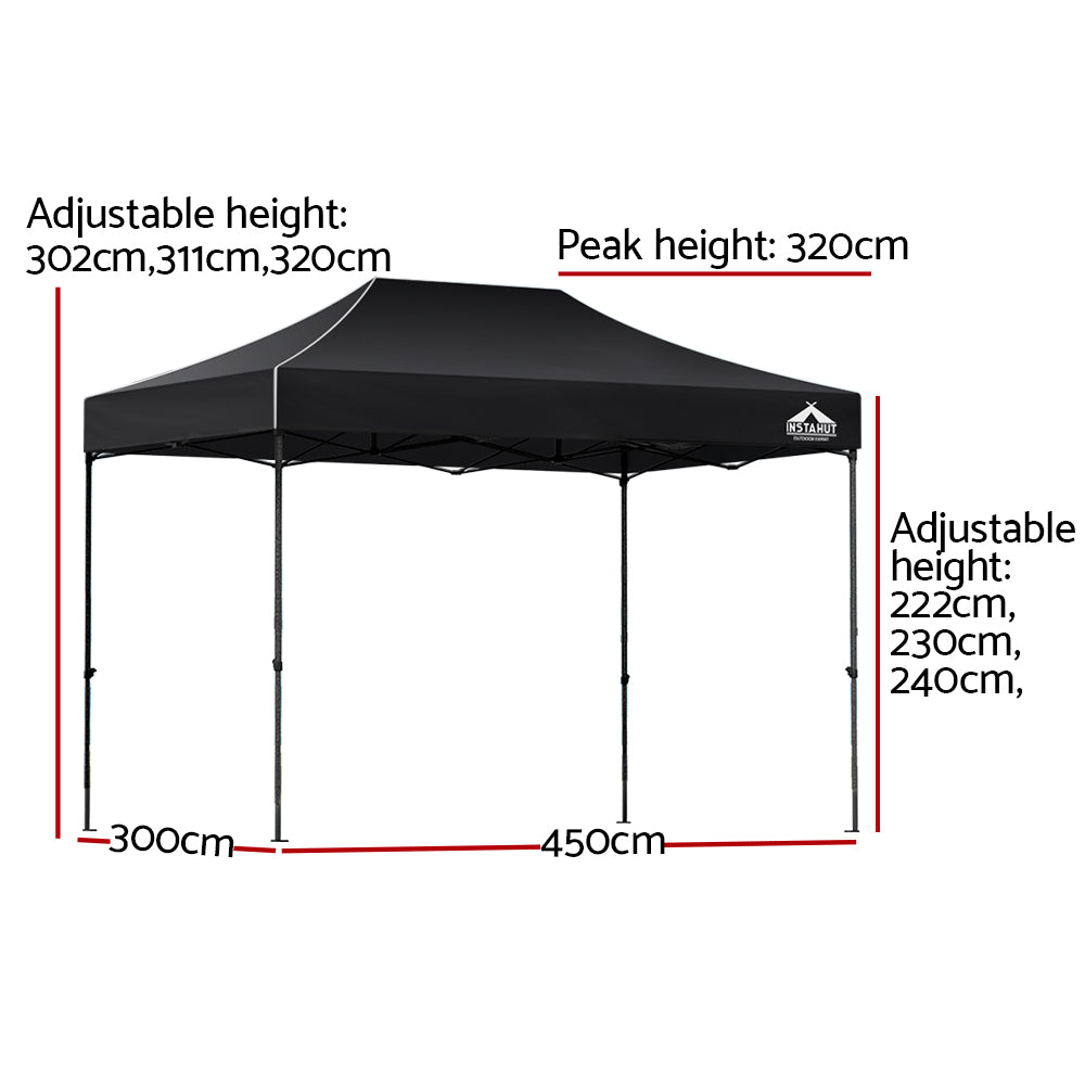 Gazebo Pop Up Marquee 3x4.5 Folding 500D Wedding Tent Base Pod Black