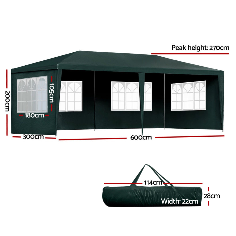 Gazebo 3x6m Marquee Wedding Party Tent Outdoor Camping Side Wall Canopy 4 Panel Green