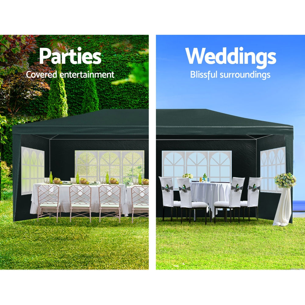 Gazebo 3x6m Marquee Wedding Party Tent Outdoor Camping Side Wall Canopy 4 Panel Green