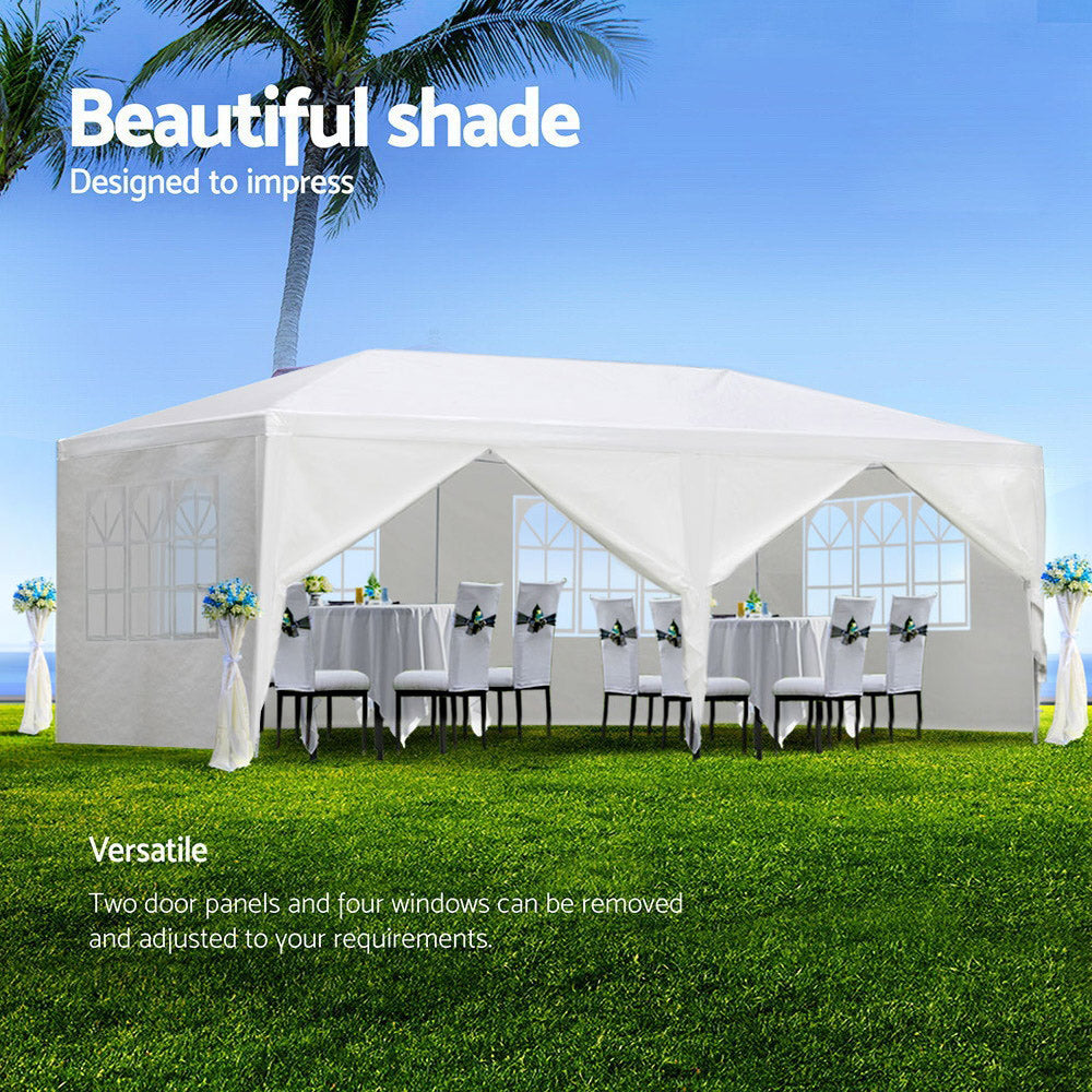 Gazebo 3x6m Marquee Wedding Party Tent Outdoor Camping Side Wall Canopy 6 Panel White