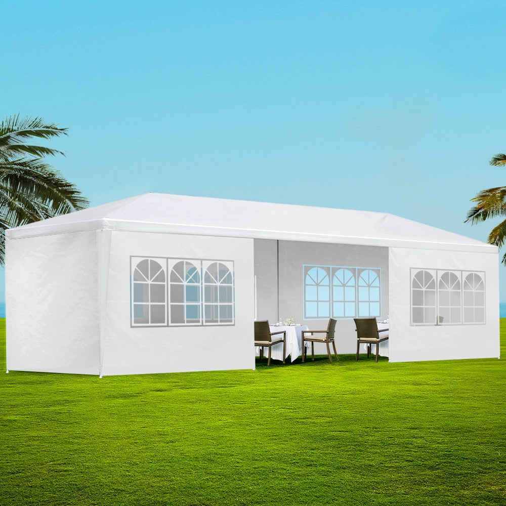 Gazebo 3x9m Marquee Wedding Party Tent Outdoor Camping Side Wall Canopy 8 Panel White