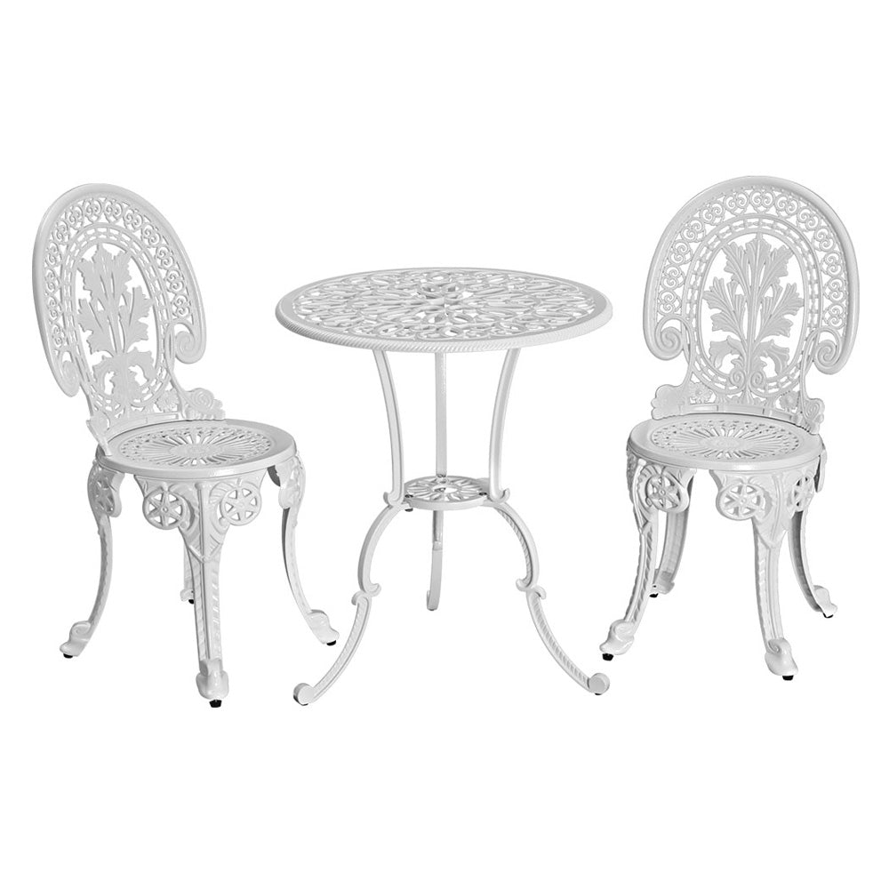 3PC Patio Furniture Outdoor Bistro Set Dining Chairs Aluminium White