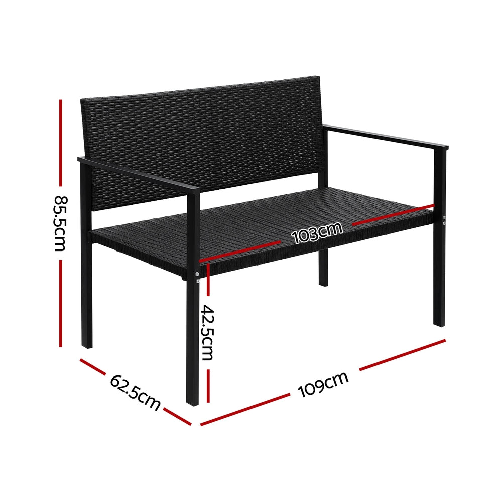 Outdoor Garden Bench Seat Rattan Chair Steel Patio Furniture Park Black