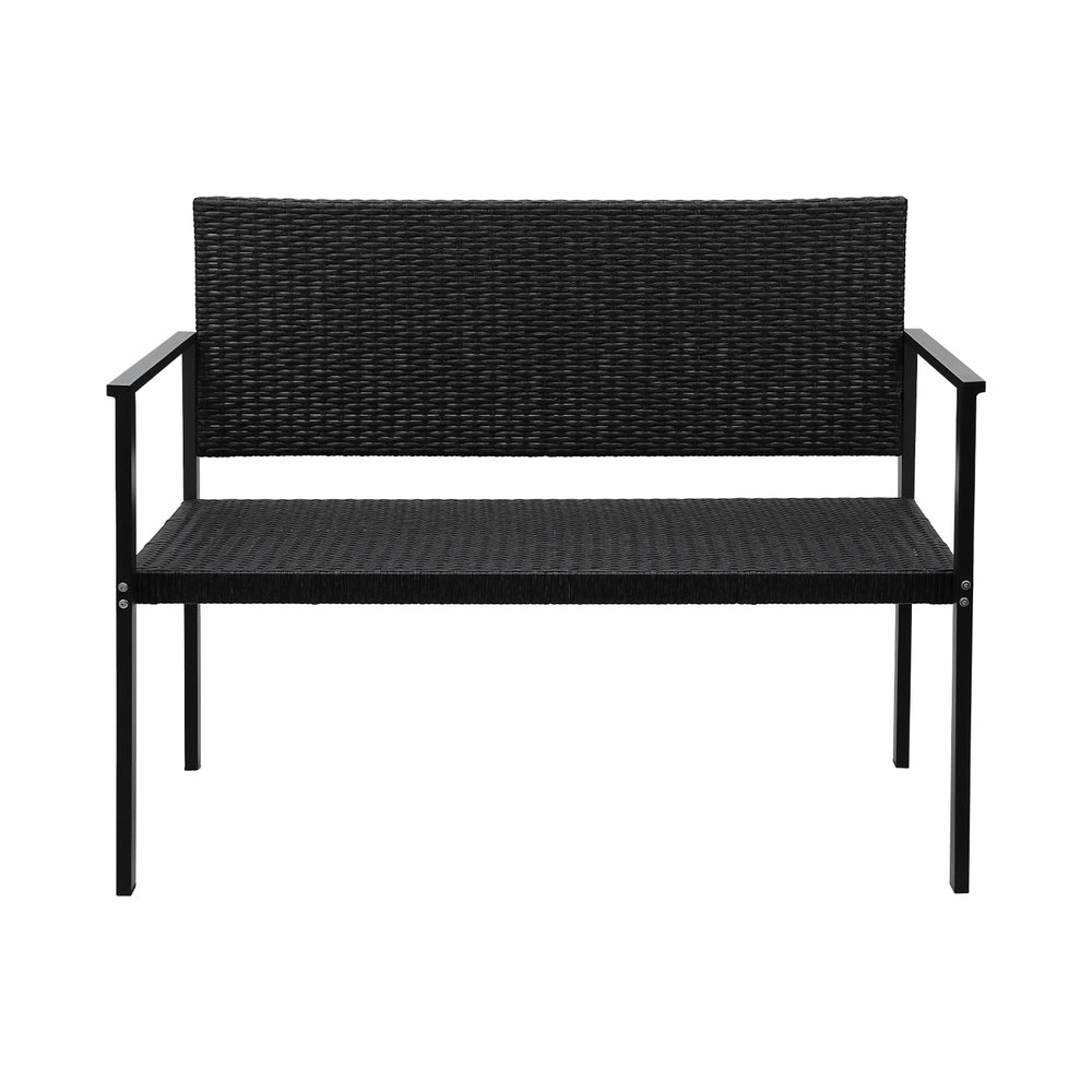 Outdoor Garden Bench Seat Rattan Chair Steel Patio Furniture Park Black