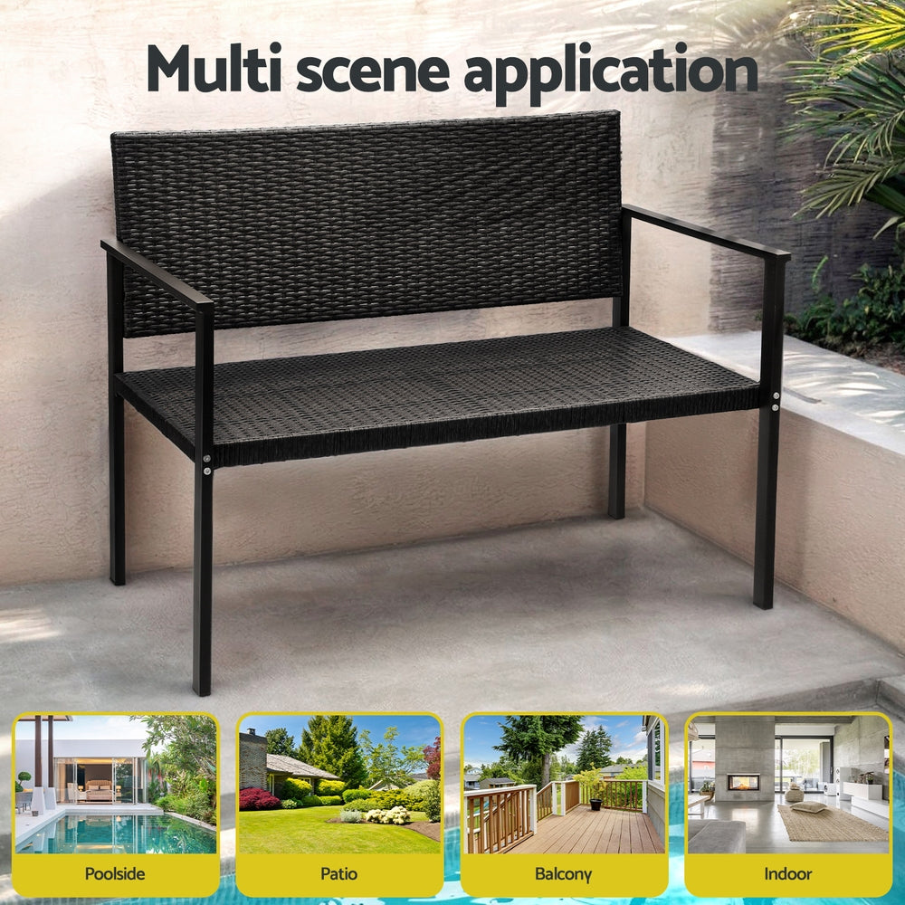 Outdoor Garden Bench Seat Rattan Chair Steel Patio Furniture Park Black