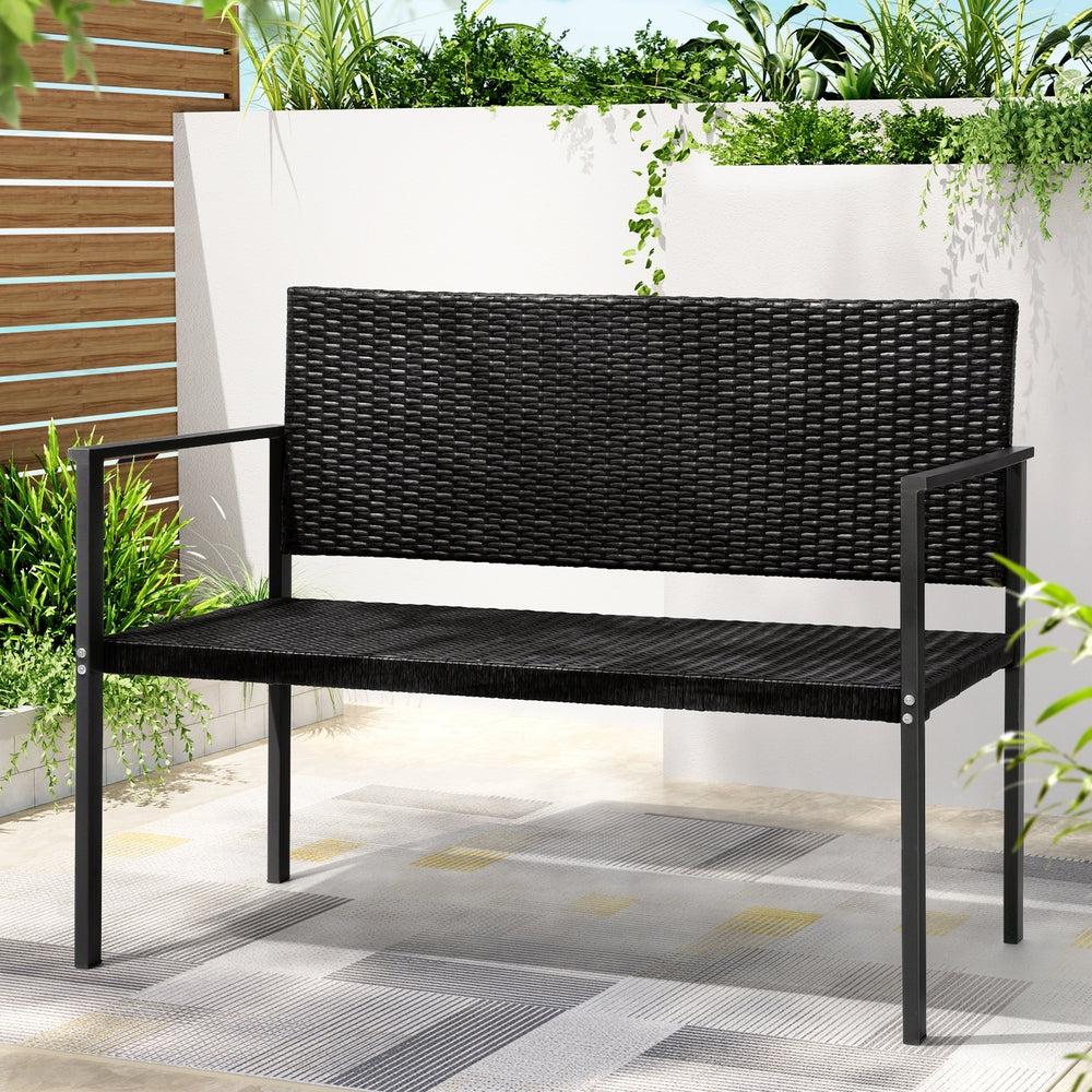 Outdoor Garden Bench Seat Rattan Chair Steel Patio Furniture Park Black