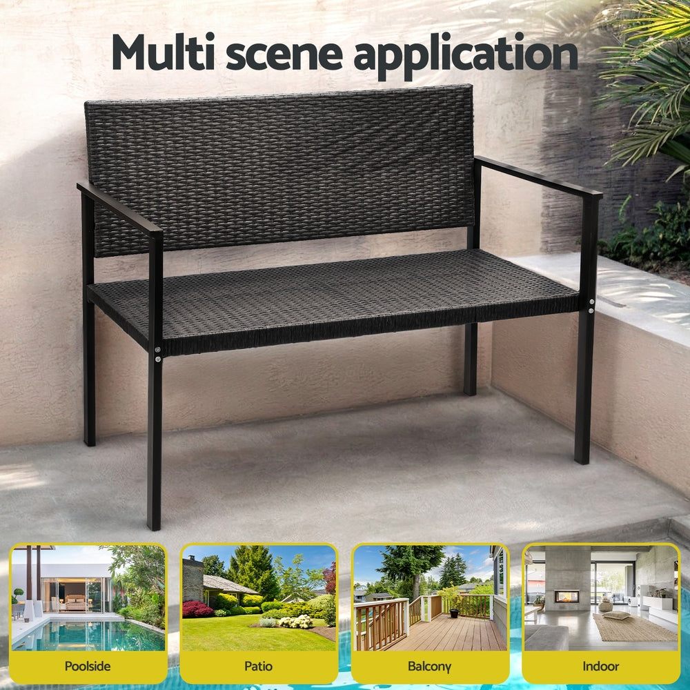 Outdoor Garden Bench Seat Rattan Chair Steel Patio Furniture Park Grey