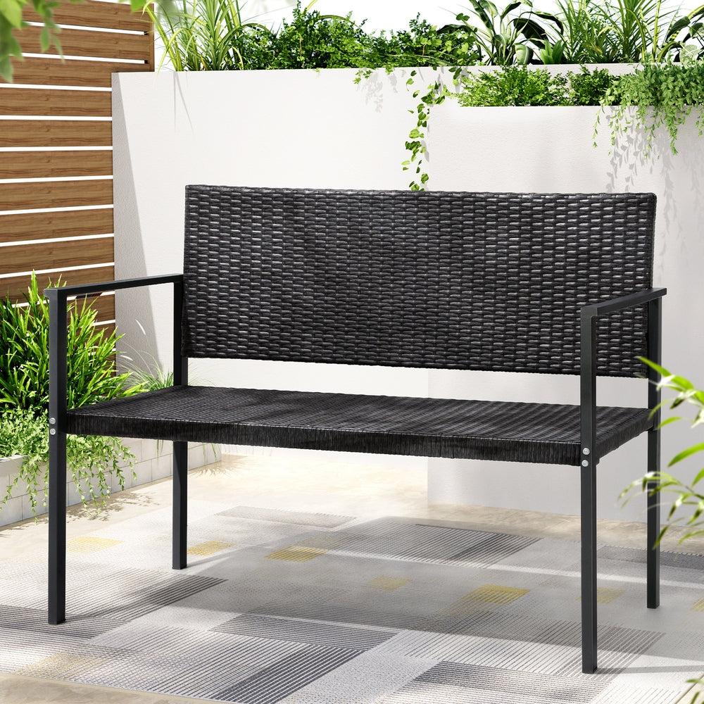 Outdoor Garden Bench Seat Rattan Chair Steel Patio Furniture Park Grey