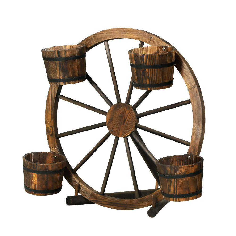 Gardeon Garden Decor Plant Stand Outdoor Ornament Wooden Wagon Wheel 80cm