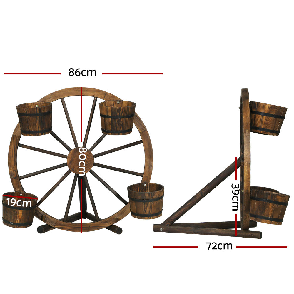 Garden Decor Plant Stand Outdoor Ornament Wooden Wagon Wheel 80cm