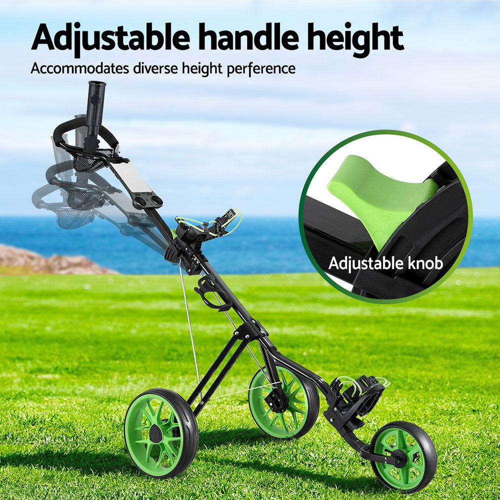 HomeMyGarden Golf Buggy Quick Folding Trolley Golf Cart 3 Wheels Height Adjustable