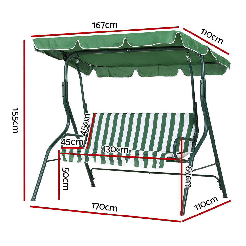 Outdoor Swing Chair Garden Bench Furniture Canopy 3 Seater - White Green