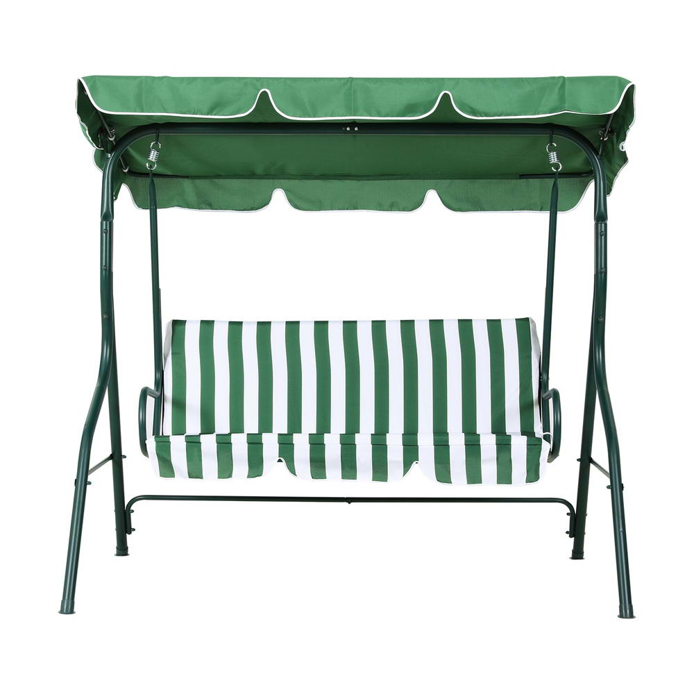 Outdoor Swing Chair Garden Bench Furniture Canopy 3 Seater - White Green