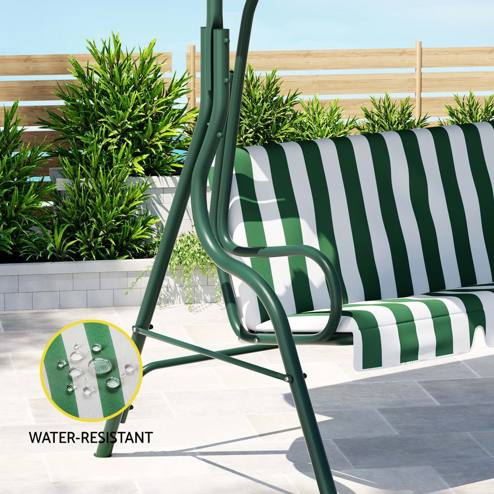 Outdoor Swing Chair Garden Bench Furniture Canopy 3 Seater - White Green