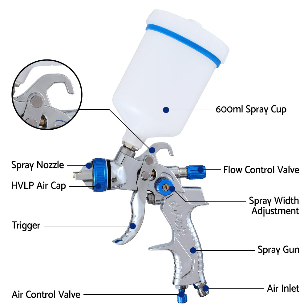 HVLP Air Spray Gun Gravity Feed Cup Nozzles Included