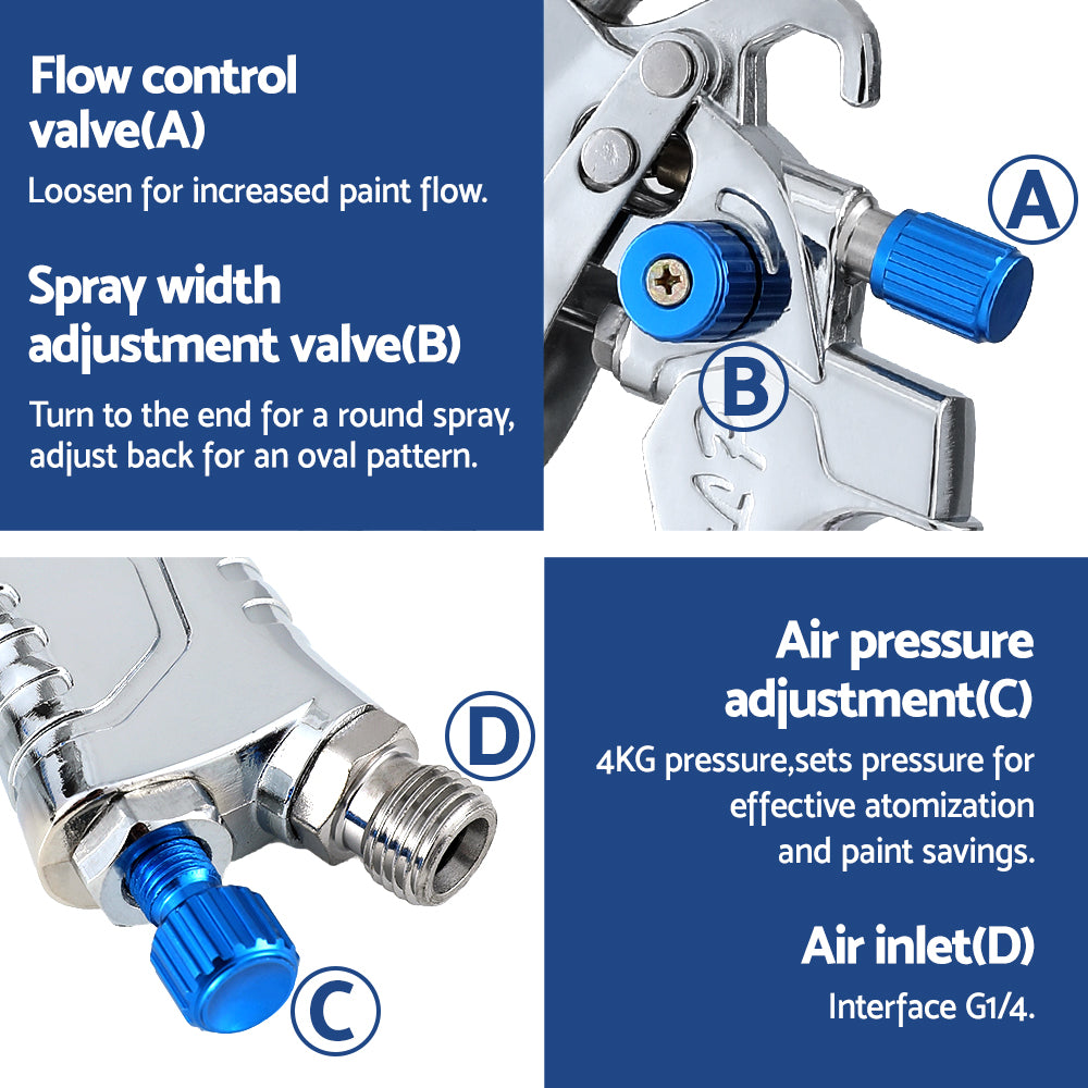 HVLP Air Spray Gun Gravity Feed Cup Nozzles Included