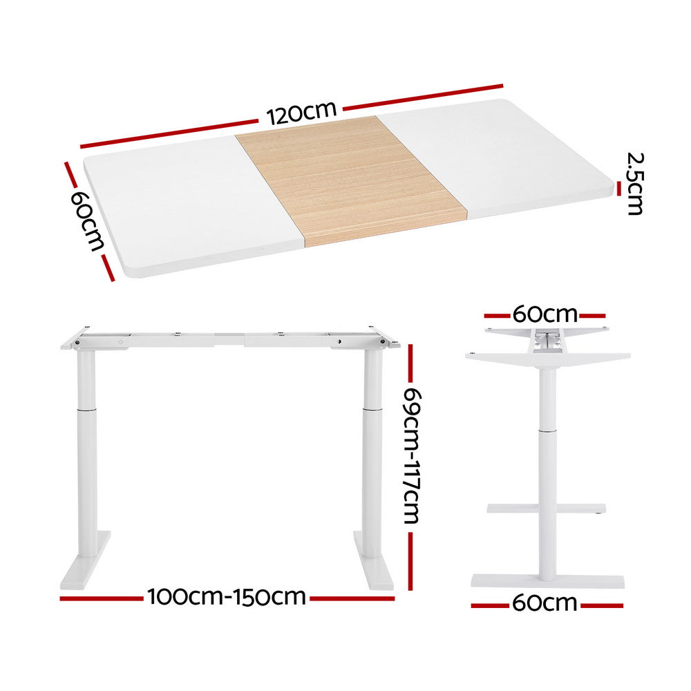 Standing Desk Motorised Electric Dual Motor Splice White Pine 120CM