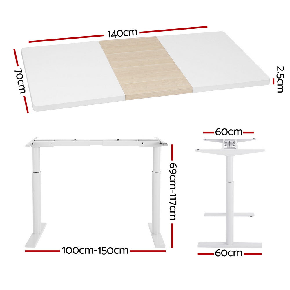 Standing Desk Motorised Electric Dual Motor 140CM White Pine