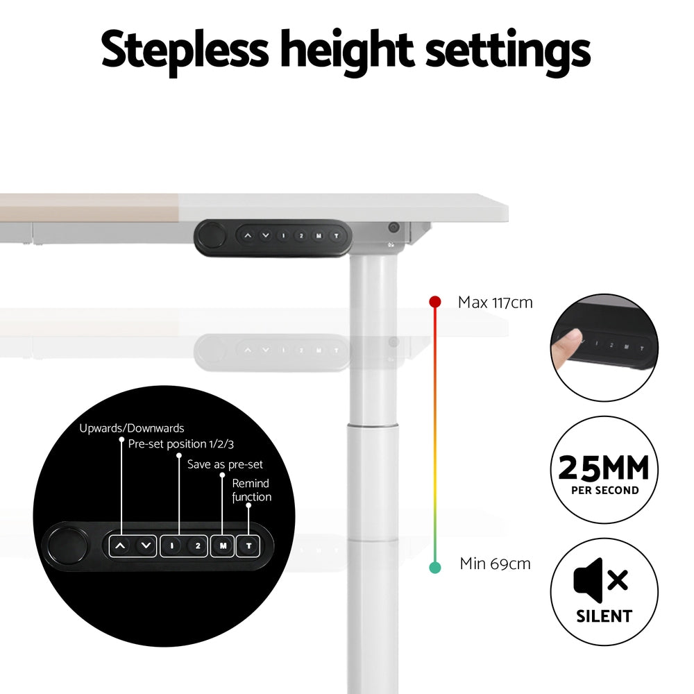 Standing Desk Motorised Electric Dual Motor 140CM White Pine