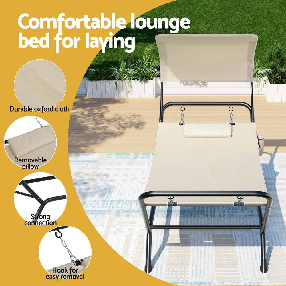 Hammock Bed w/ Stand Sun Lounge Chair Beige