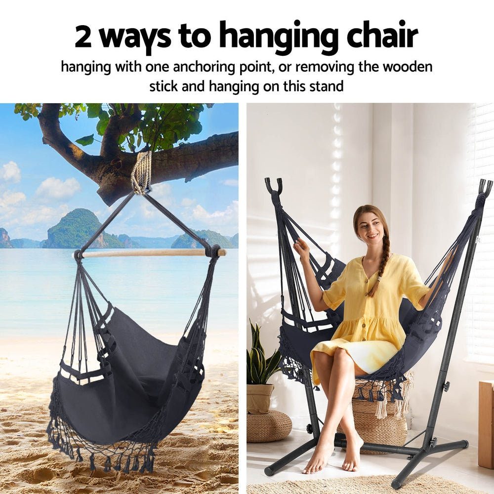 Hammock Chair Outdoor Camping Hanging with Stand Grey