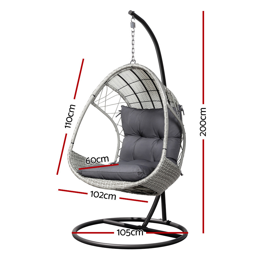 Outdoor Egg Swing Chair Wicker Furniture Pod Stand with Armrest - Light Grey