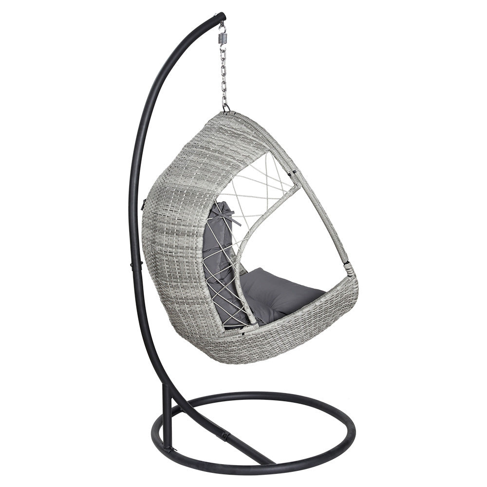 Outdoor Egg Swing Chair Wicker Furniture Pod Stand with Armrest - Light Grey