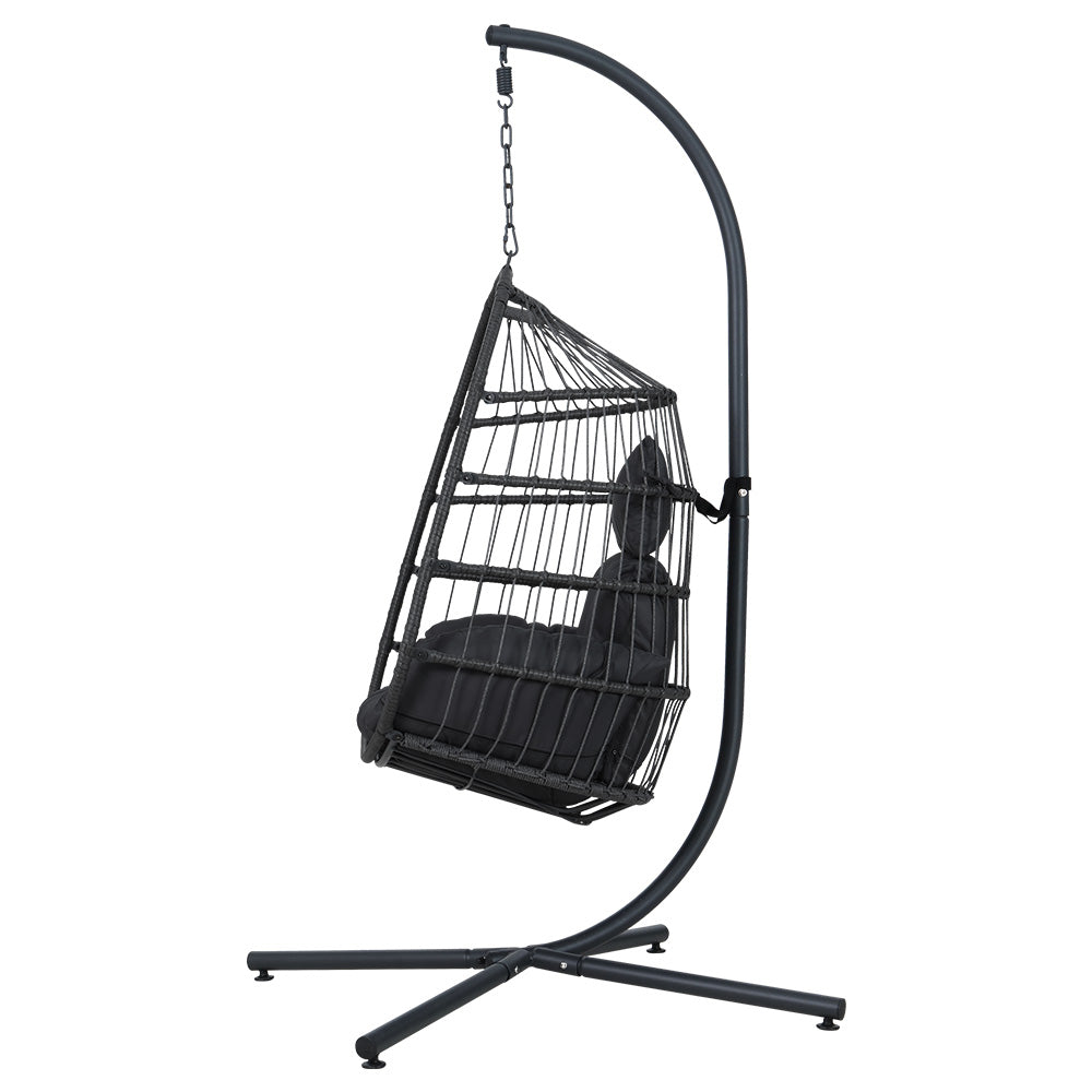 Outdoor Egg Swing Chair Wicker Rope Furniture Pod Stand Foldable Grey