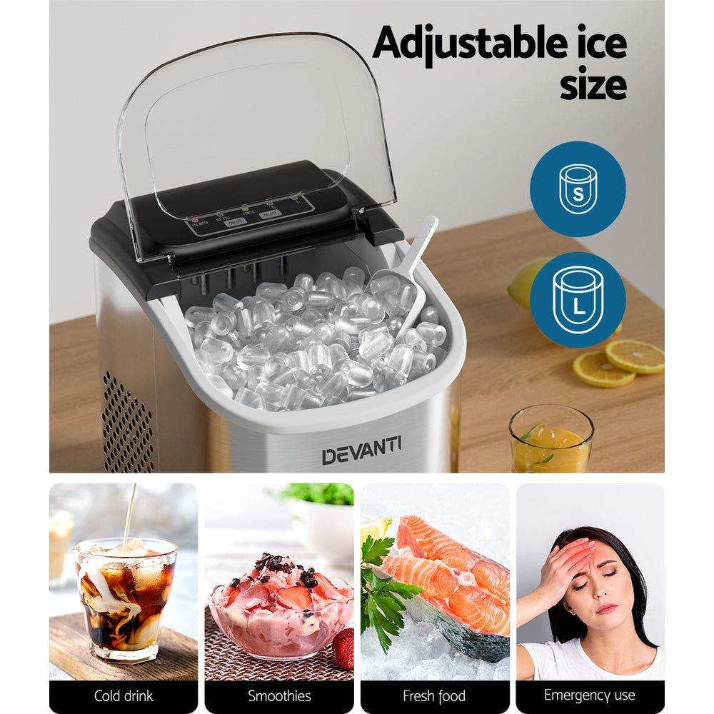 Ice Maker Machine 12KG Portable Self-Cleaning Ice Cube Tray 2L - White