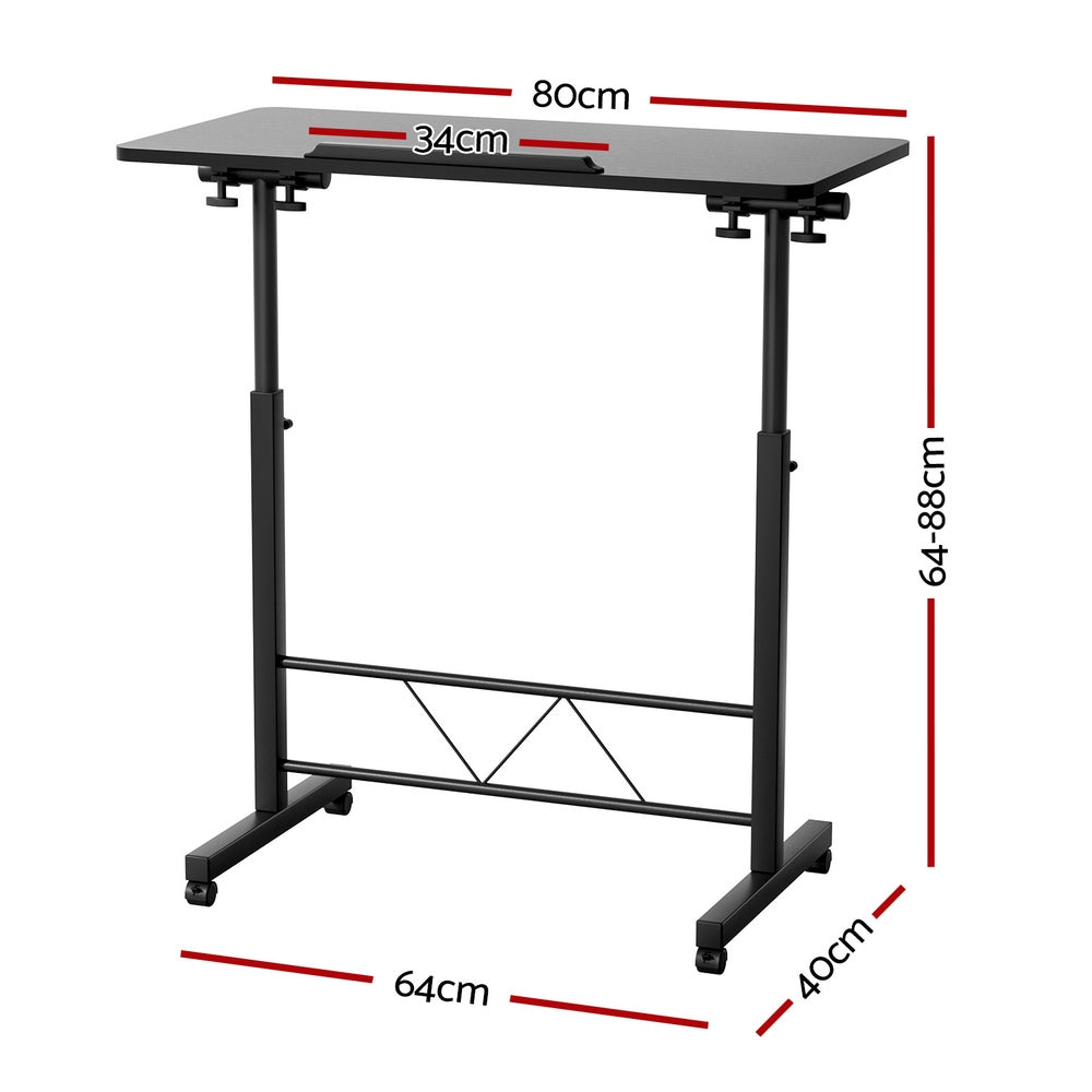 Laptop Desk Table Height Adjustable Wooden Bed Side Tables 80CM Black