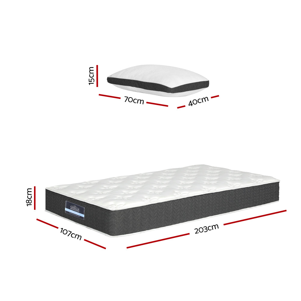 Bedding 18cm Mattress Medium Soft w/Pillows King Single