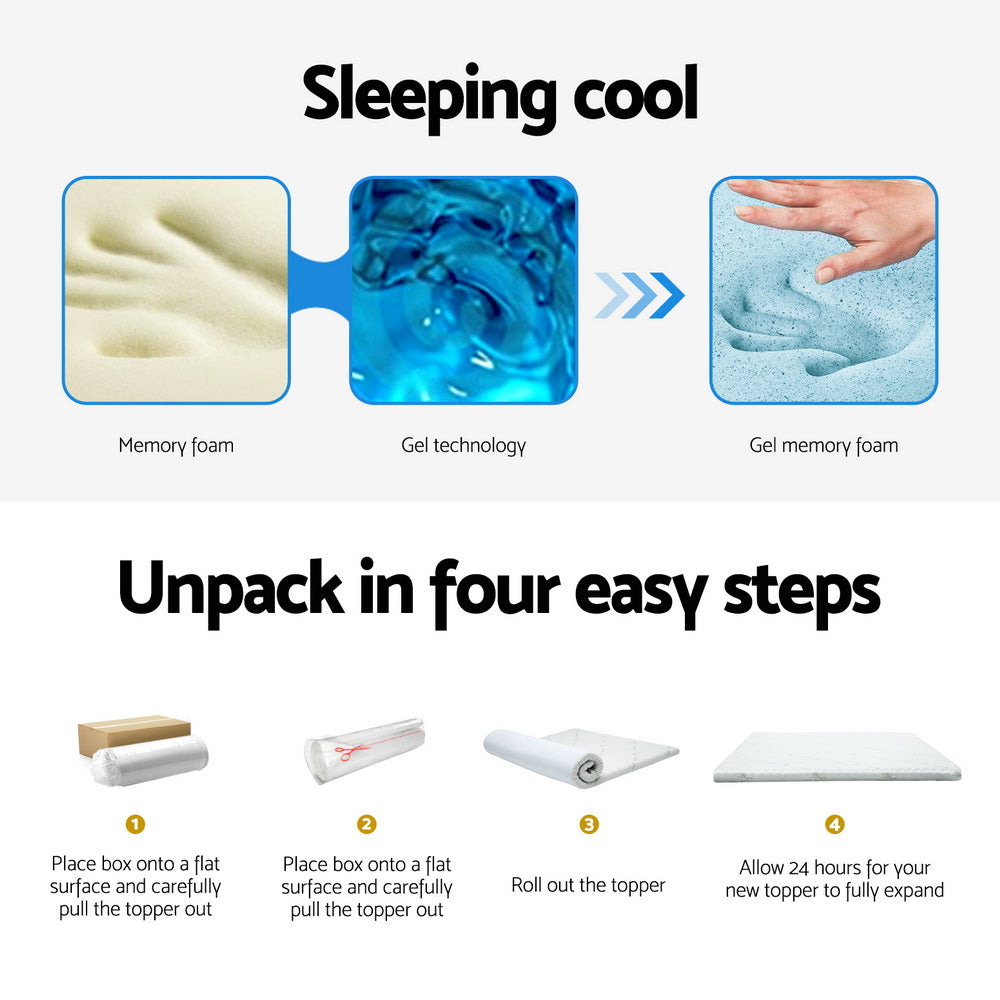 Bedding Memory Foam Mattress Topper Cool Gel Bed Mat Bamboo 10cm Single