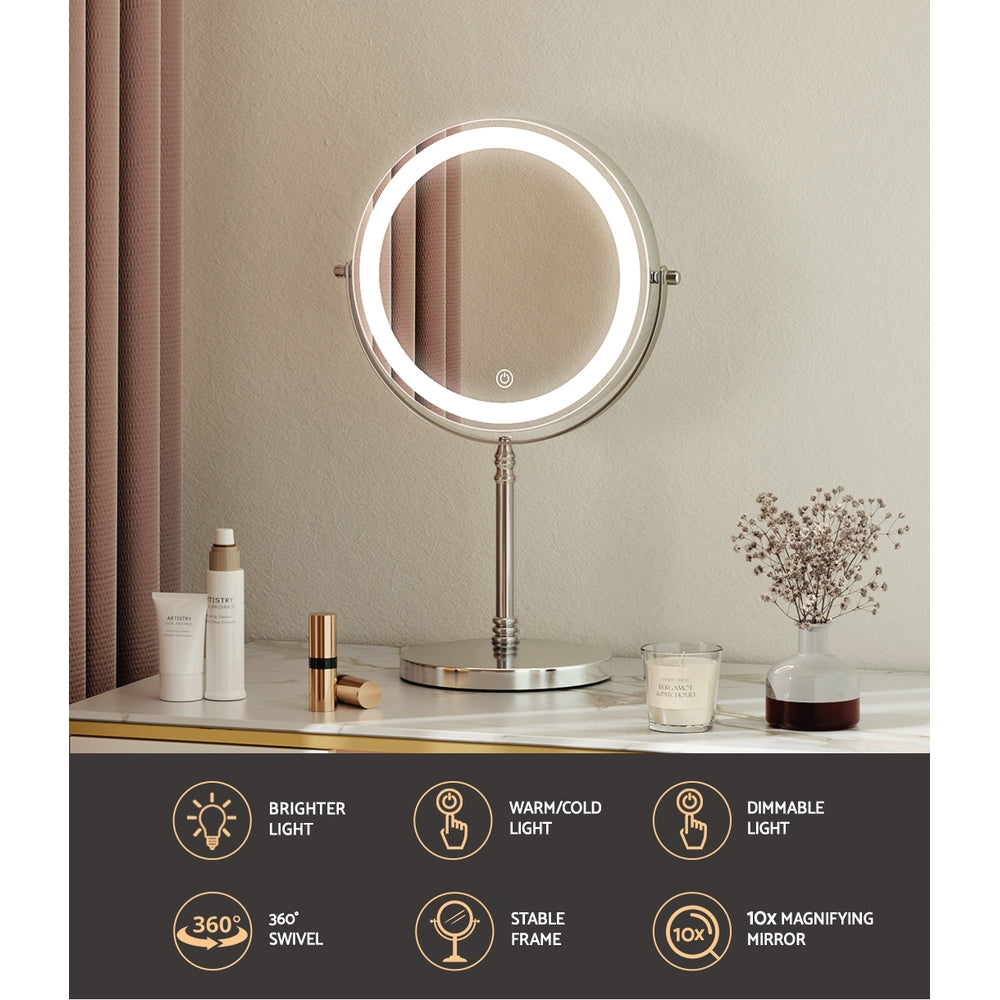 Makeup Mirror LED Light Cosmetic Round 360∞ Rotation 10X Magnifying