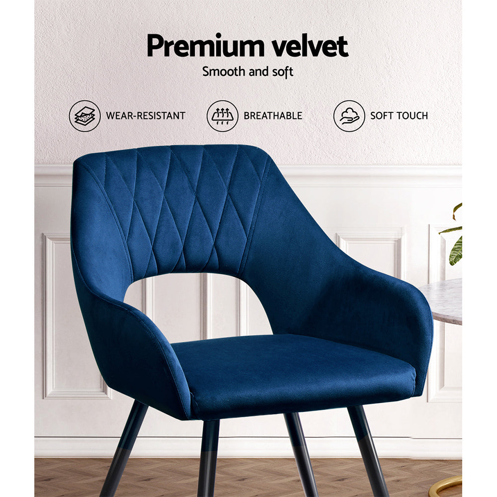 Dining Chairs Set of 2 Blue Velvet Caitlee