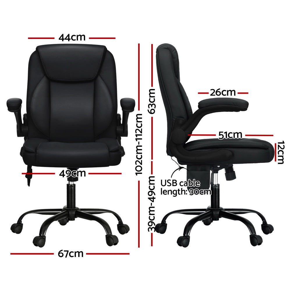 2 Point Massage Office Chair Leather Mid Back Black