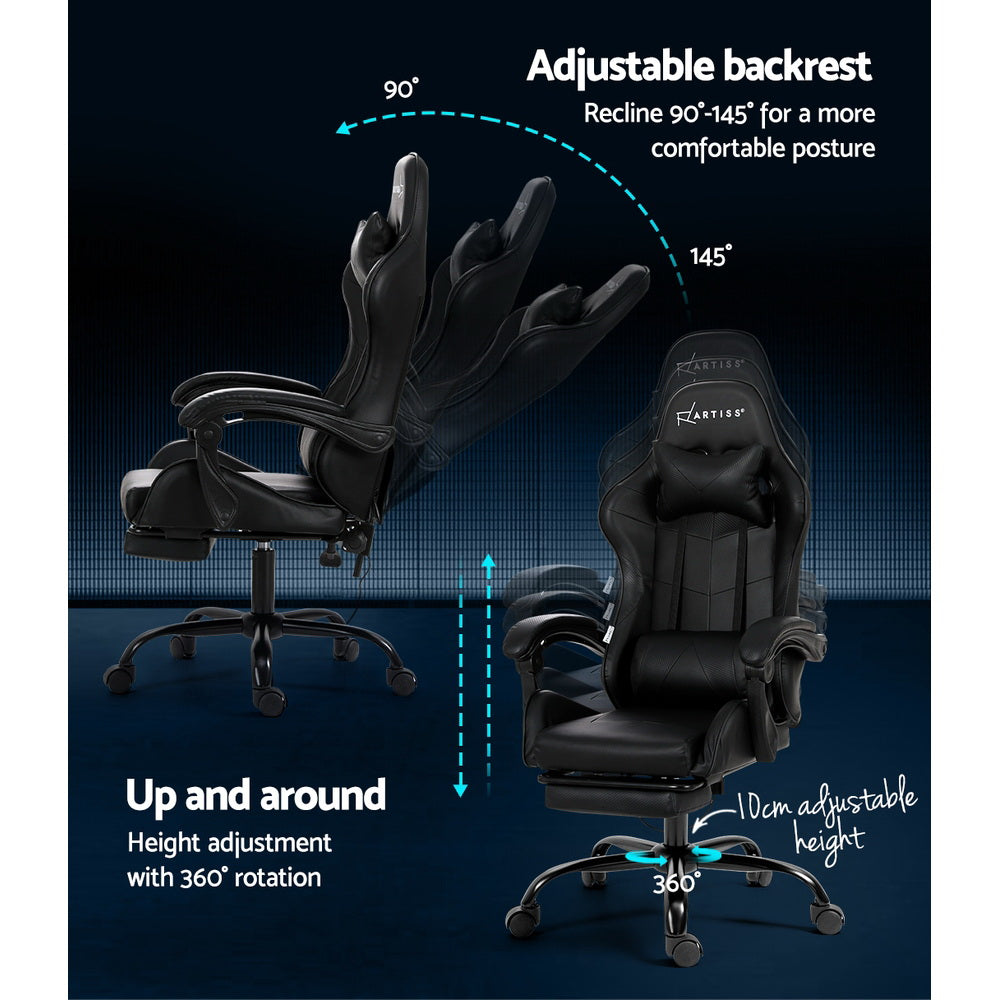 2 Point Massage Gaming Office Chair Footrest Black